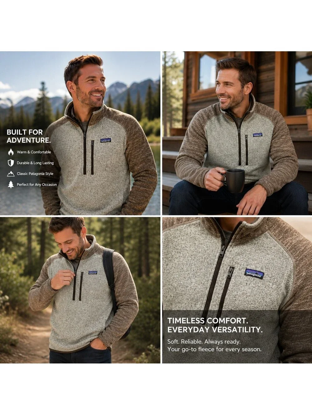 Patagonia Better Sweater 1/4 Zip Fleece Pullover Men's Large Gray Brown Outdoor